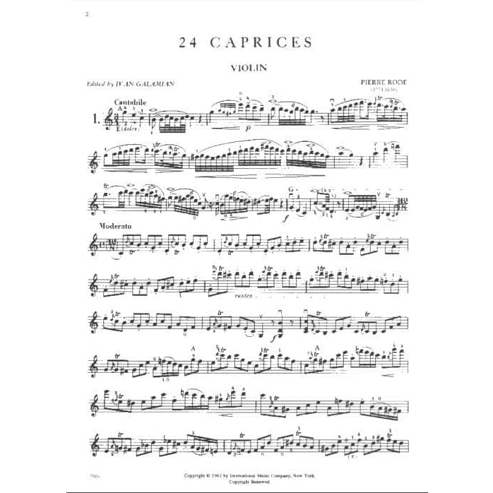 Rode, Pierre - 24 Caprices for Violin - edited by Ivan Galamian - International Music Company