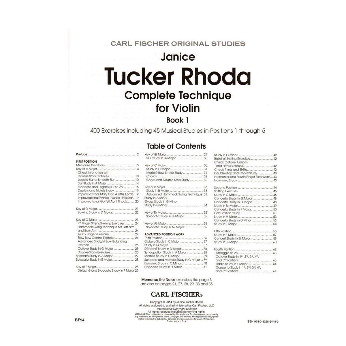 Janice Tucker Rhoda - Complete Technique for Violin - Book One - for Violin - published by Carl Fischer