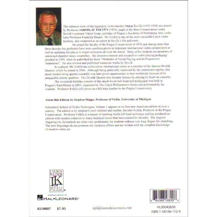 Schradieck, Henry - School of Violin Technique, Book 1 - edited by Jaroslav Foltyn - Lauren Keiser Music Publishing