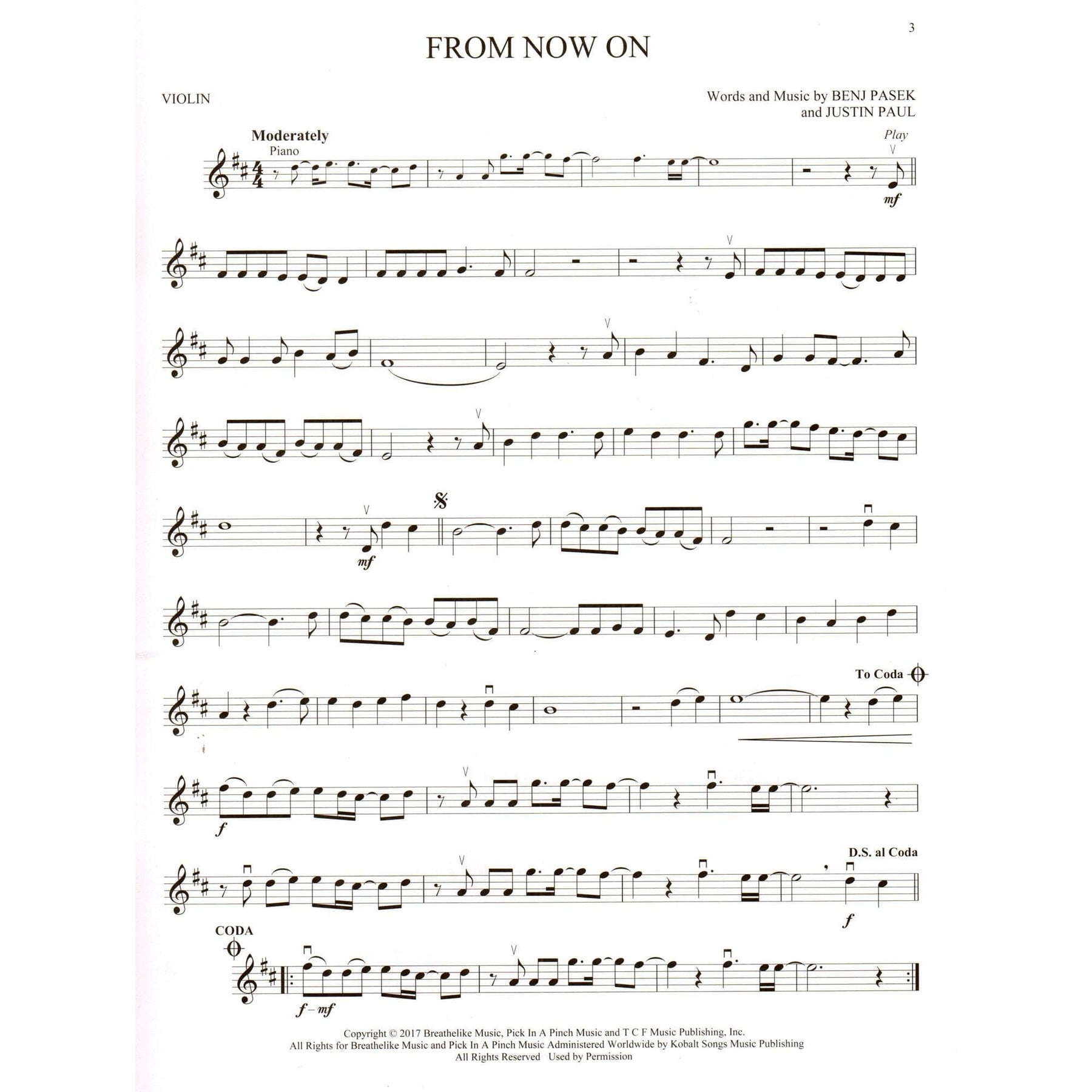 The Greatest Showman - Instrumental Play-Along - for Violin with Online Audio - Hal Leonard