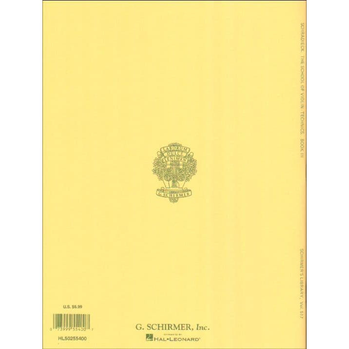 Schradieck, Henry - School of Violin-Technics, Book 3 - G Schirmer
