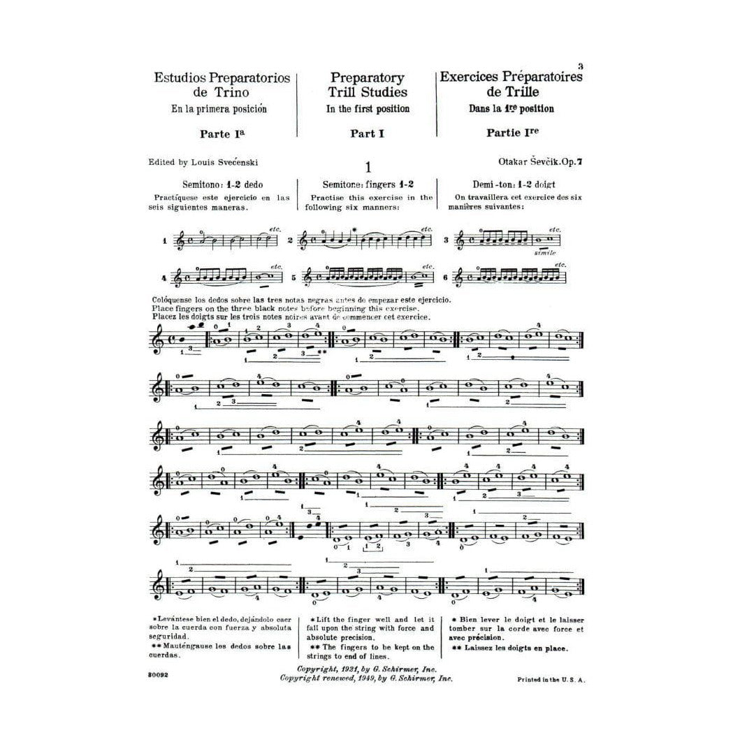 Sevcik, Otakar - Preparatory Trill Studies Op 7 For Violin Published by G Schirmer