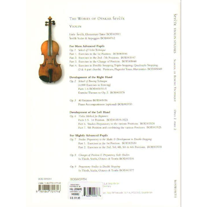 Sevcik, Otakar -School of Bowing Technique, Opus 2, Part 2 - for Violin - Bosworth & Co