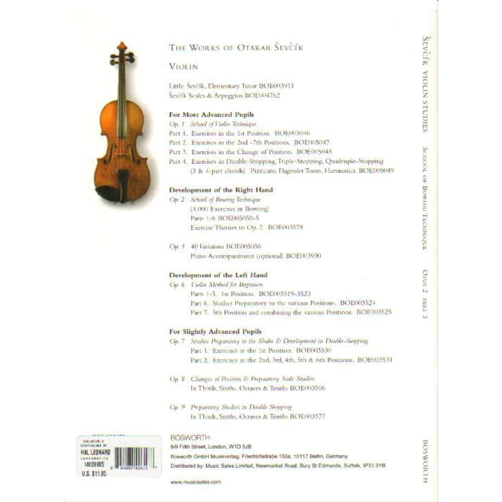 Sevcik, Otakar - School of Bowing Technique, Opus 2, Part 3 - for Violin - Bosworth & Co