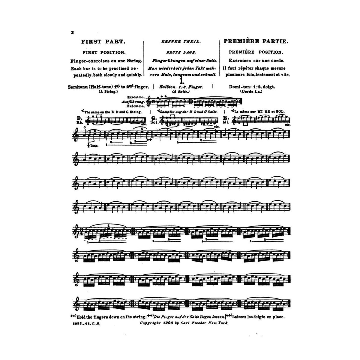 Sevcik, Otakar - School of Violin Technics Op 1 - Book 1 Published by Carl Fischer