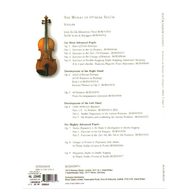Sevcik, Otakar - School of Violin Technics, Op 1 Book 4 - Exercises in the 1st Position - published by Bosworth & Co