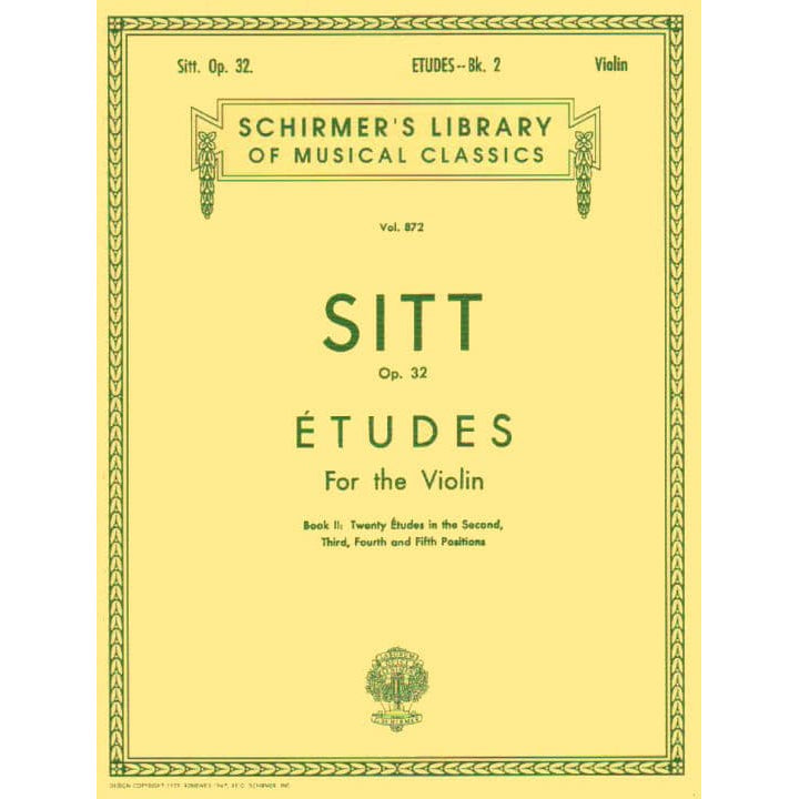Sitt, Hans - 20 Etudes Second - Fifth Positions, Book 2 - Violin - published by G Schirmer