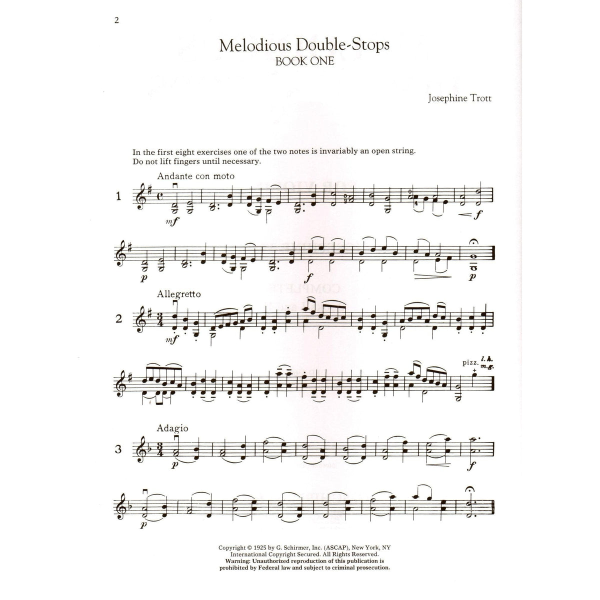 Trott - Melodious Double-Stops for Violin, Books 1 and 2 - Violin - published by G Schirmer