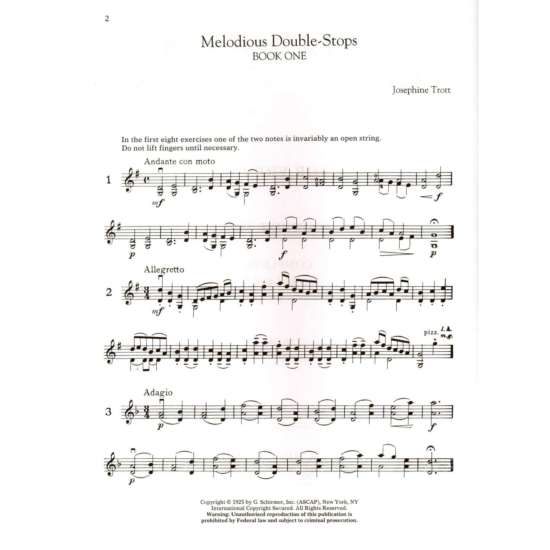 Trott - Melodious Double-Stops for Violin, Books 1 and 2 - Violin - published by G Schirmer