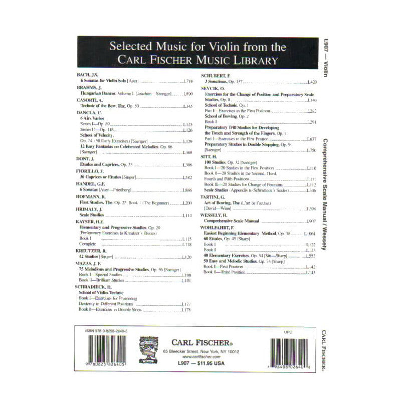 Wessely, Hans - Comprehensive Scale Manual For Violin - published by Carl Fischer
