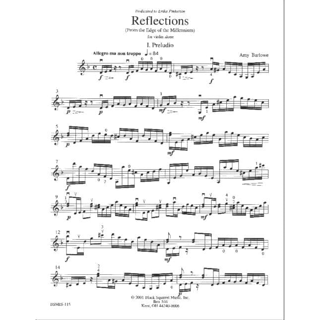 Barlowe, Amy - Reflections from the Edge of the Millenium for Solo Violin - Black Squirrel Publication