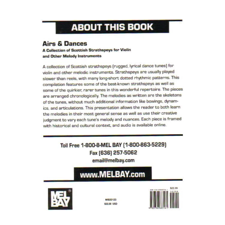Airs and Dances: A Collection of Scottish Strathspeys - Violin & Fiddle - arranged by Mara Shea - published by Mel Bay