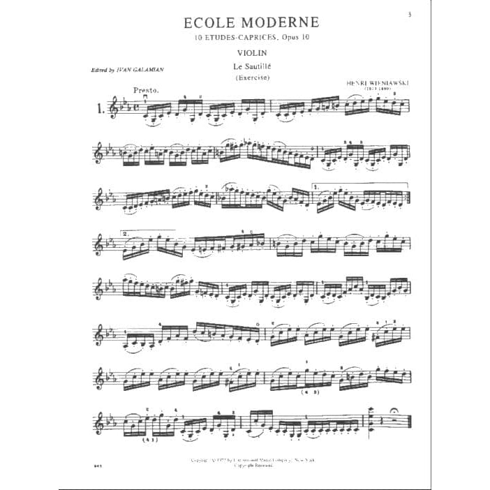 Wieniawski, Henryk - Ecole Moderne, Op 10 - Solo Violin - edited by Ivan Galamian - published by International Music Company
