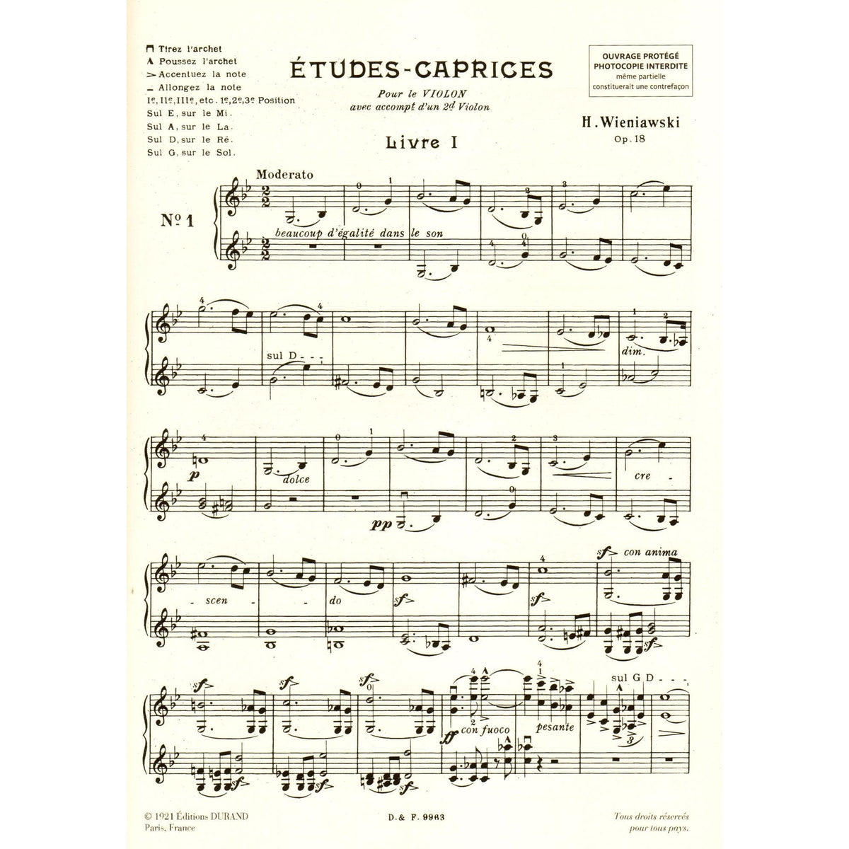Wieniawski, Henryk - Etudes-Caprices, Op 18 - Violin - edited by A Lefort - published by Edition Durand