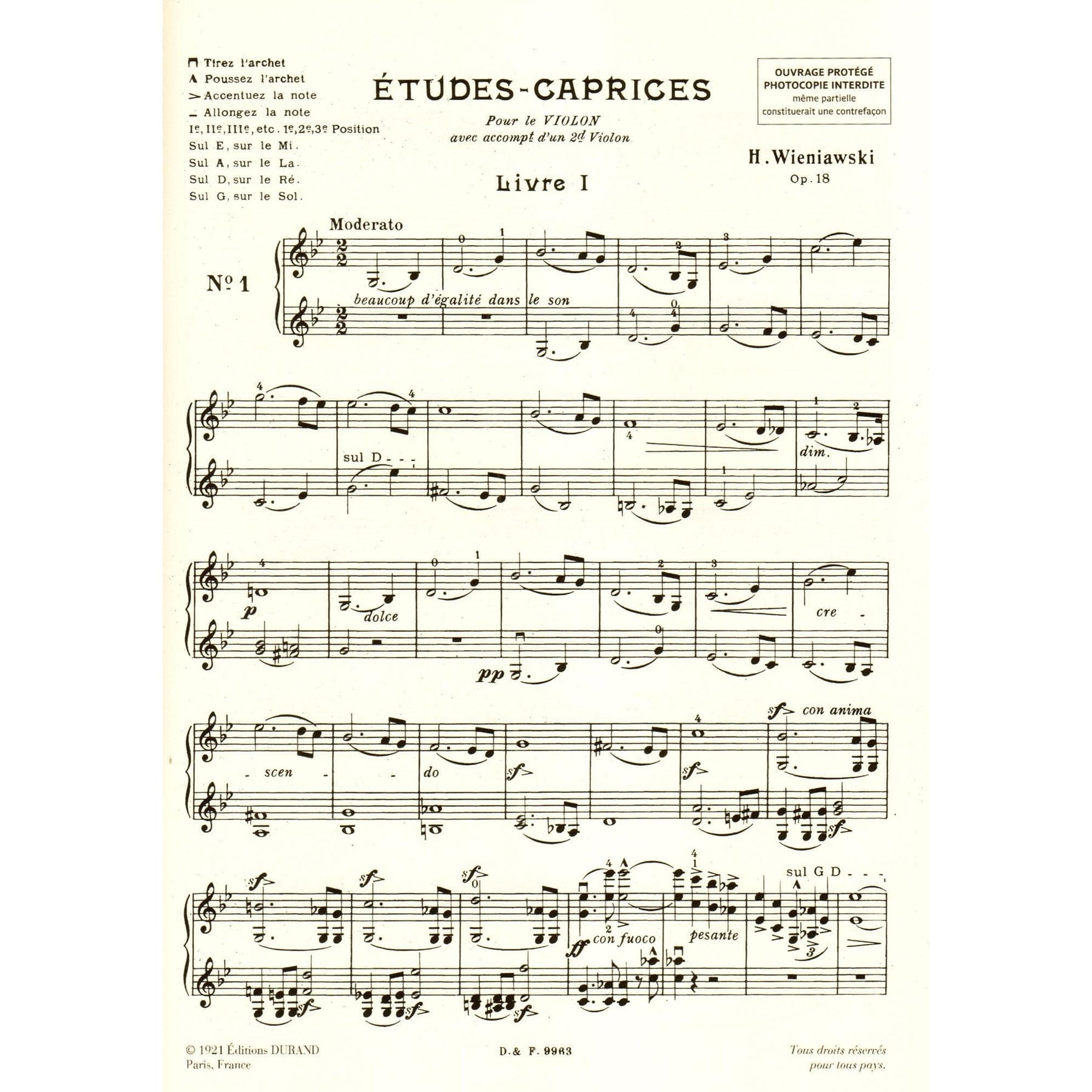 Wieniawski, Henryk - Etudes-Caprices, Op 18 - Violin - edited by A Lefort - published by Edition Durand