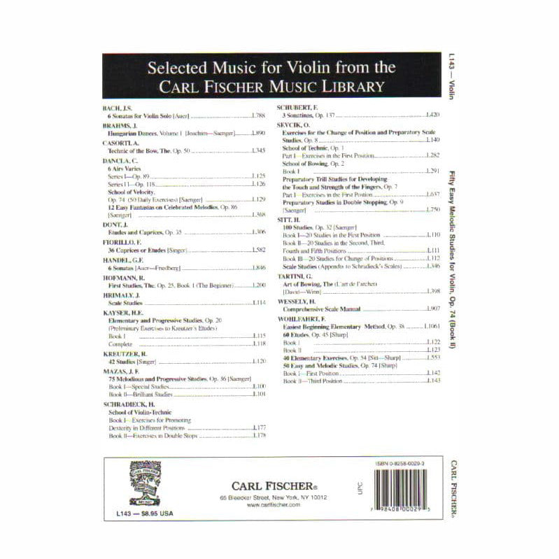 Wohlfahrt, Franz - 50 Easy Melodious Studies, Op 74, Book 2 - Violin solo - Carl Fischer Edition