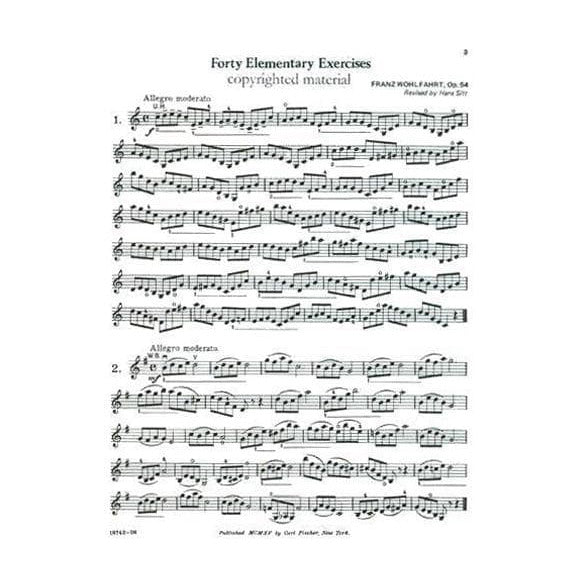Wohlfahrt, Franz - 40 Elementary Etudes for Violin, Op 54 - edited by Sitt and Sharp - Carl Fischer