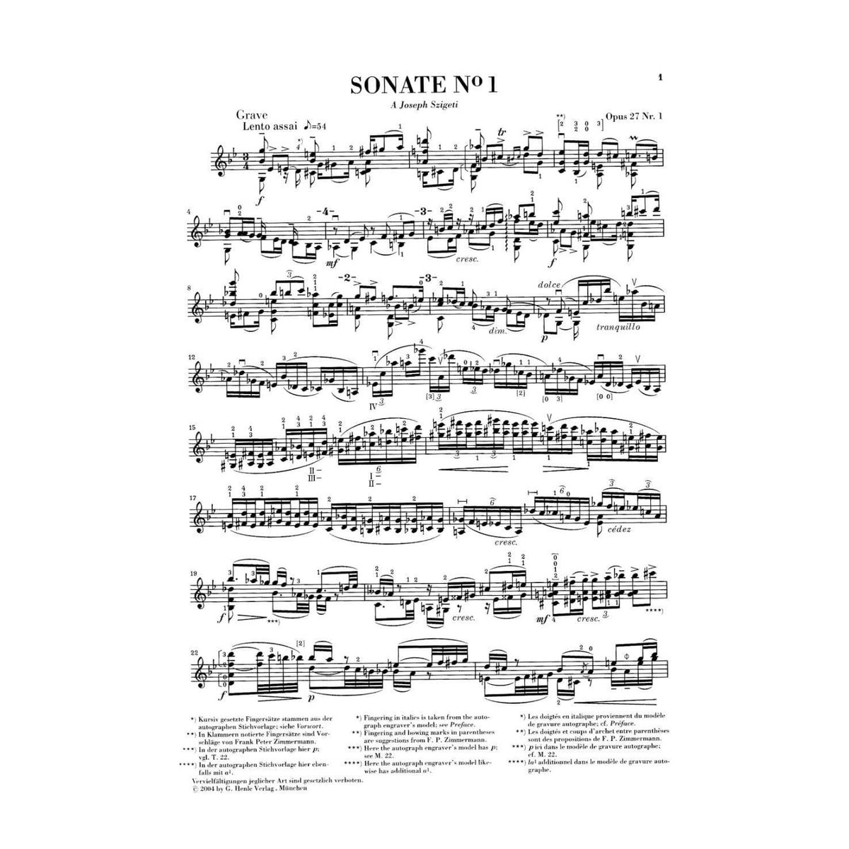 Ysaÿe, Eugène - Six Sonatas, Op 27 - Violin solo - G Henle Verlag URTEXT