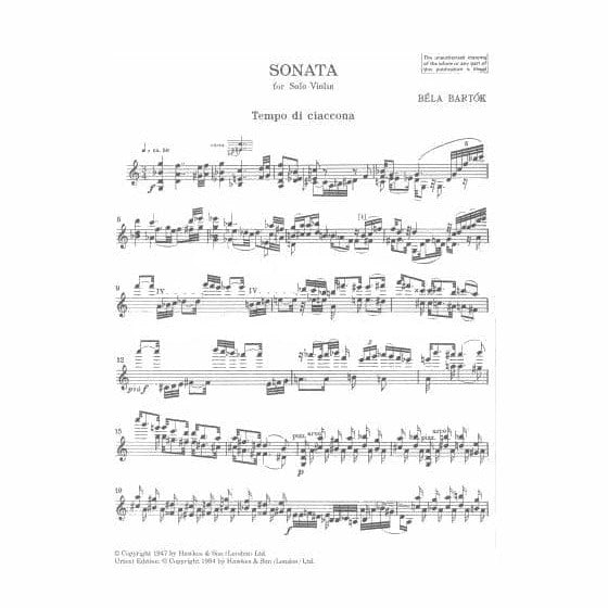 Bela Bartok - Sonata for Solo Violin, Sz 117 - Violin - Boosey and Hawkes