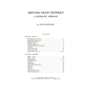 Virtuoso Violin Technique, A Systematic Approach - for Violin - by Louis Kievman - Kelton Publications