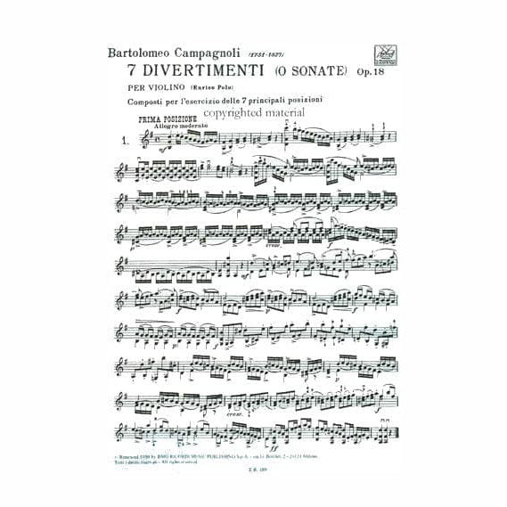 Bartolomeo Campagnoli - 7 Divertimenti, Op 18 - Violin - edited by Enrico Polo - Ricordi