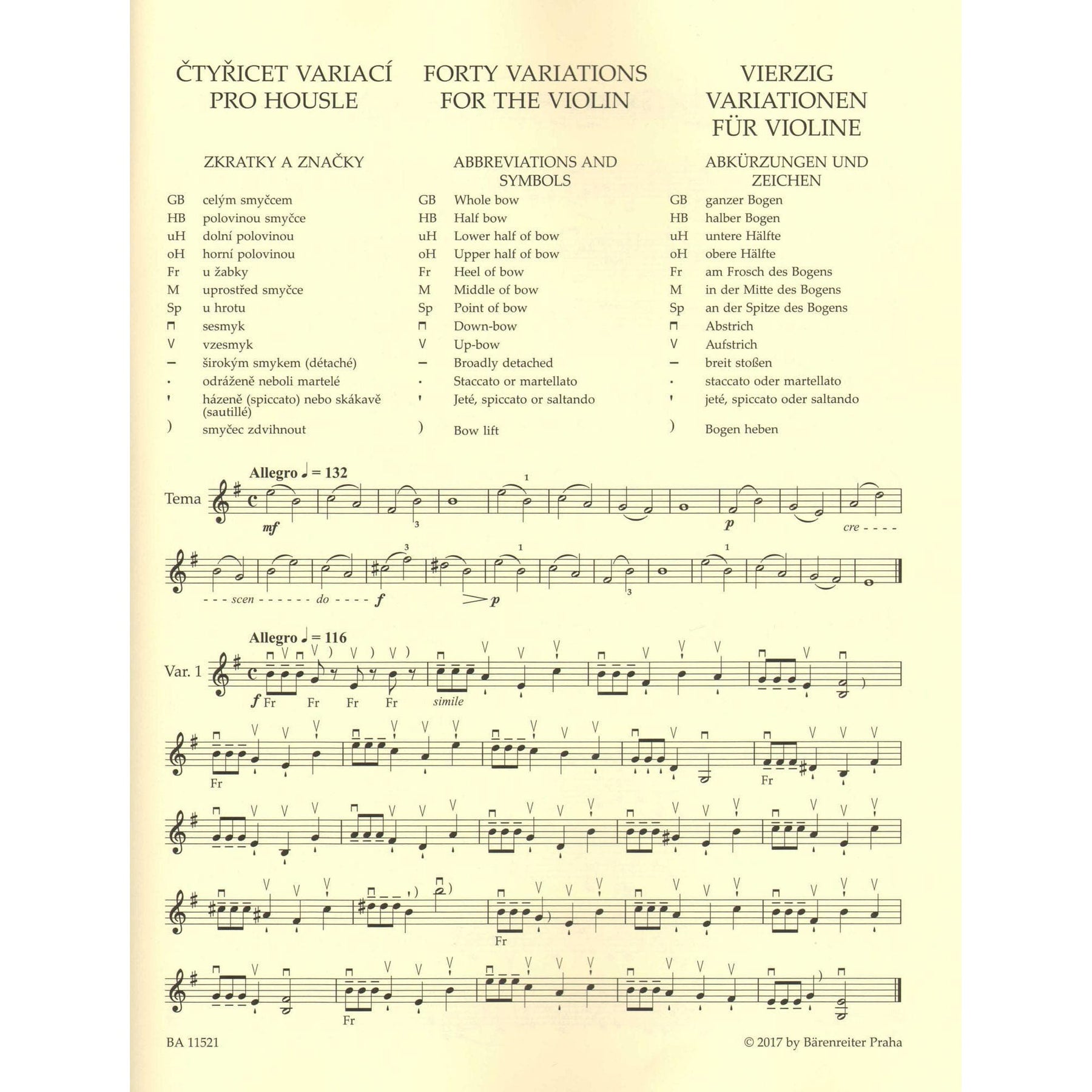 Sevcik, Otakar - 40 Variations Op 3 for Violin - Barenreiter