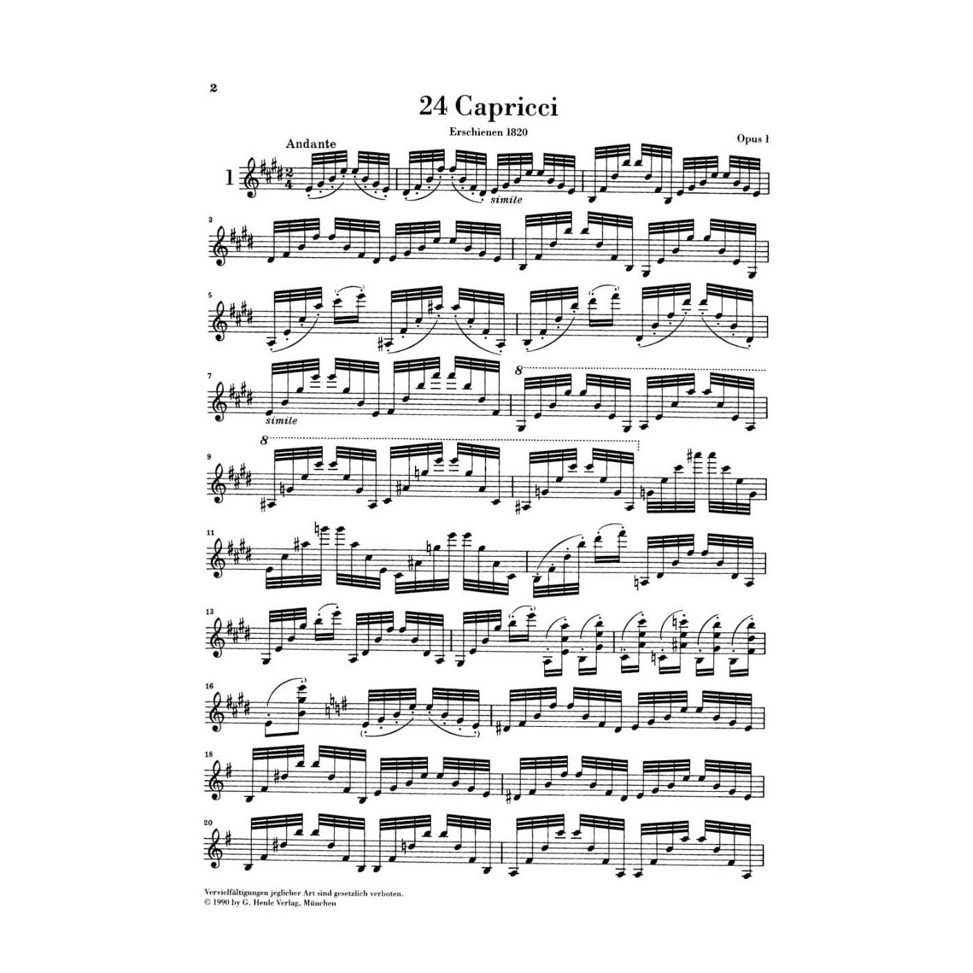 Paganini, Niccolò - 24 Caprices, Op 1 - Violin solo - Urtext Edition - Published by G Henle Verlag