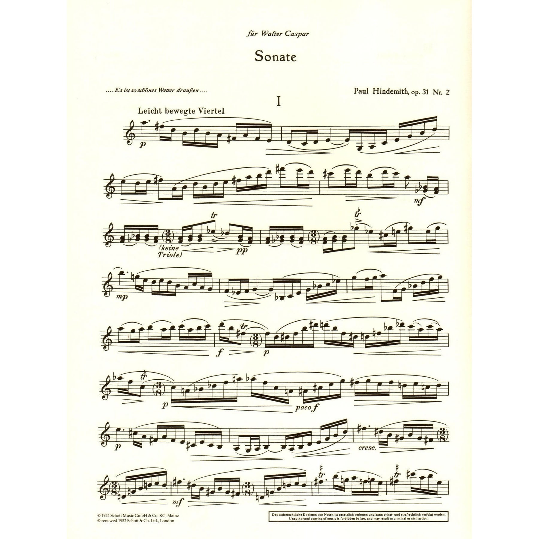 Hindemith, Paul - Sonata for Violin Solo, Op 31, No 2 - Schott Edition