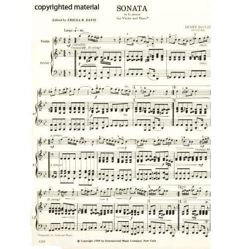 Eccles - Sonata in g minor - Violin and Piano - edited by Frieda R Davis - International Music Company