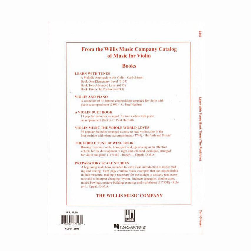 Grissen, Carl - Learn With Tunes, Book 3 (The Positions) - Violin solo - Willis Music Company