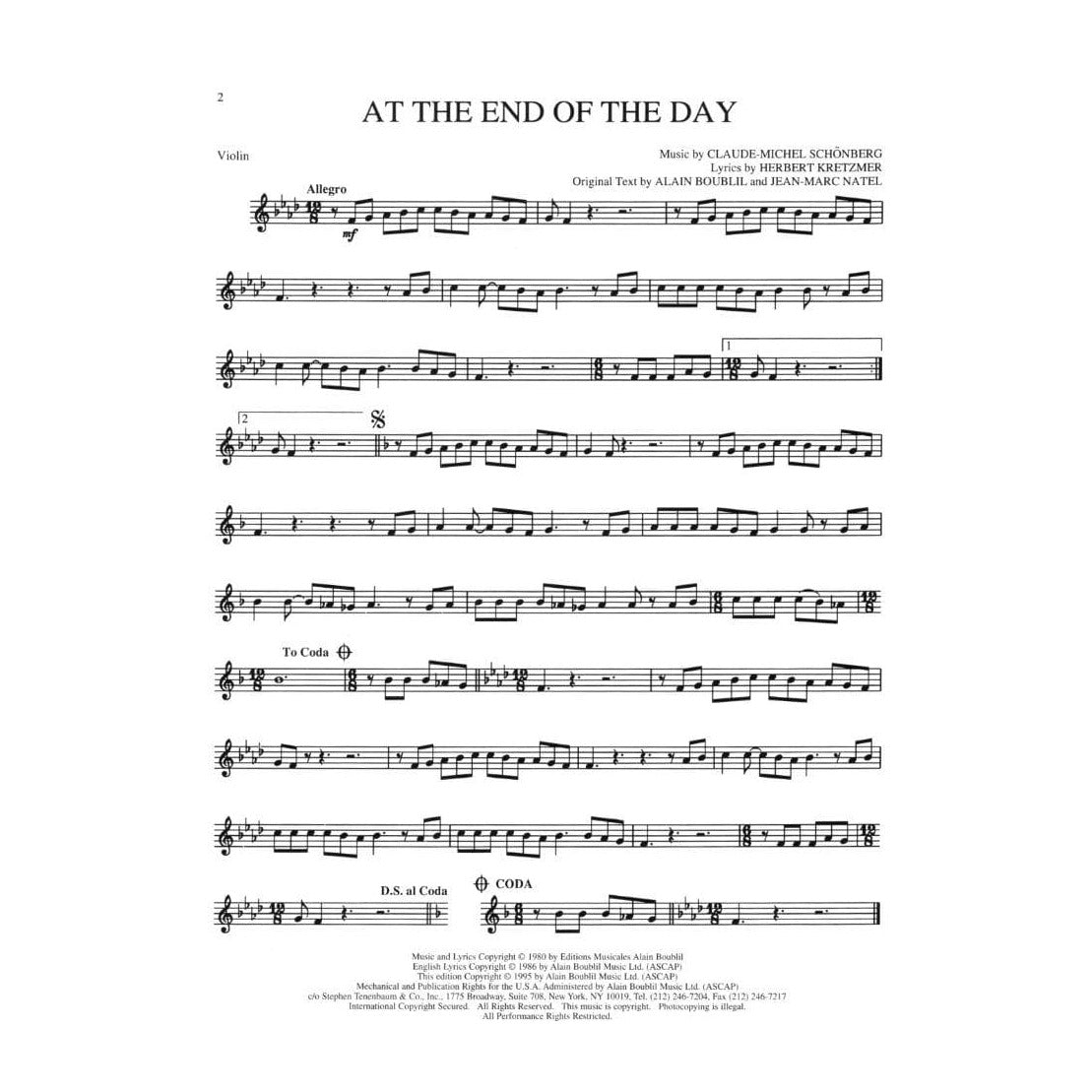 Boublil/Schönberg - Selections from "Les Misérables" - Violin - arranged by Cameron Mackintosh - Hal Leonard Edition