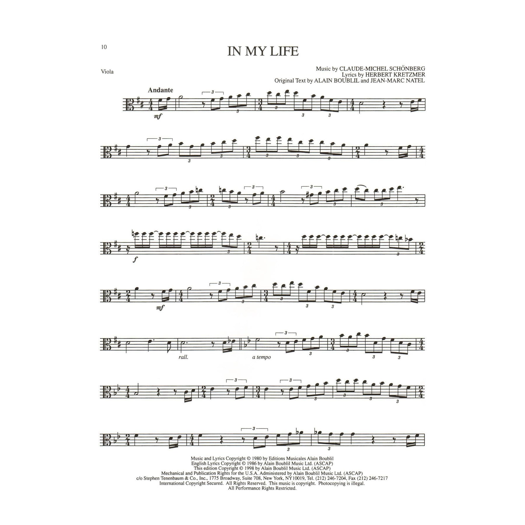 Boublil/Schönberg - Selections from "Les Misérables" - Viola - arranged by Cameron Mackintosh - Hal Leonard Edition