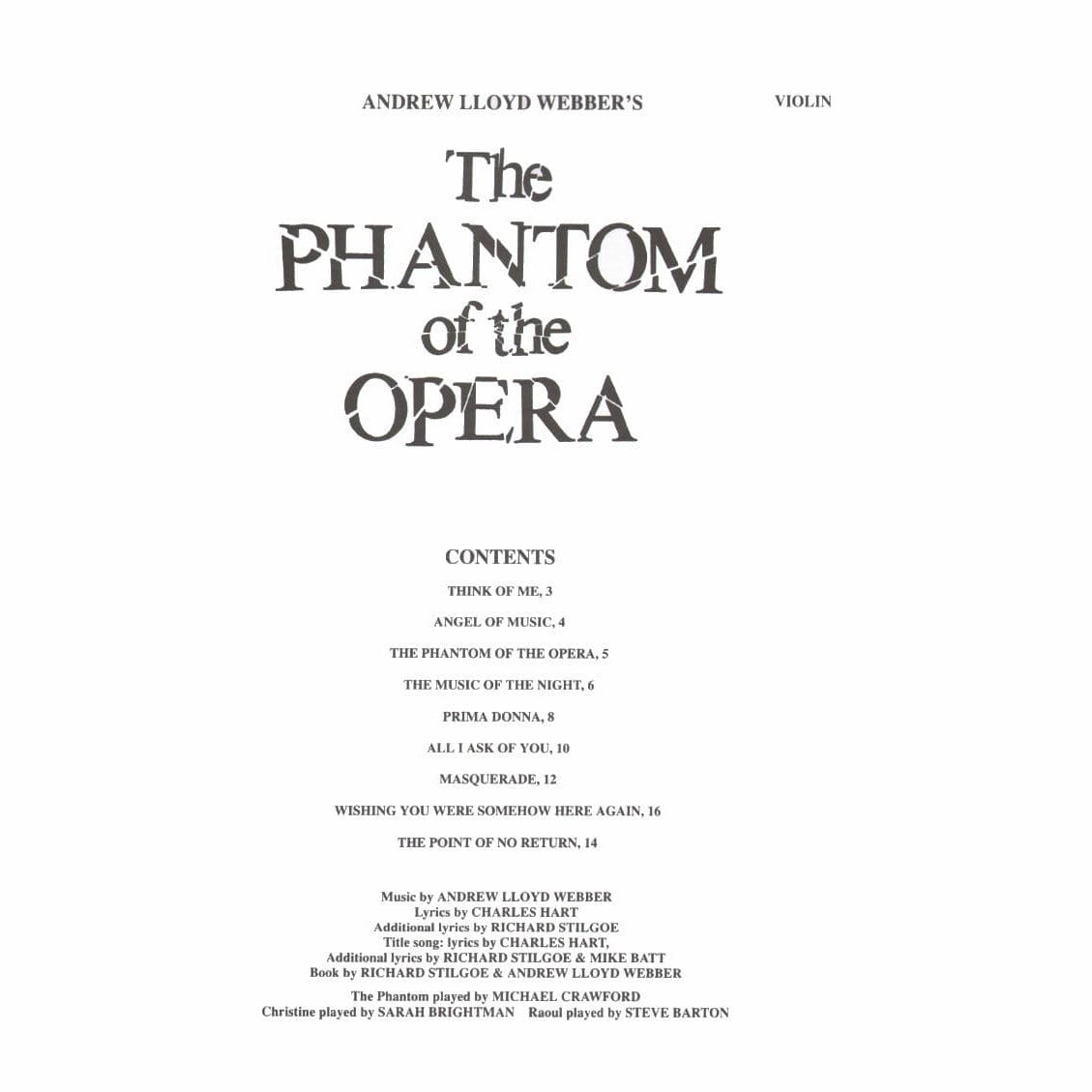 Lloyd Webber, Andrew - The Phantom of the Opera - Violin solo - Hal Leonard Edition