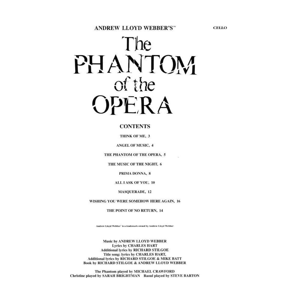 Lloyd Webber, Andrew - The Phantom of the Opera - Cello solo - Hal Leonard Edition