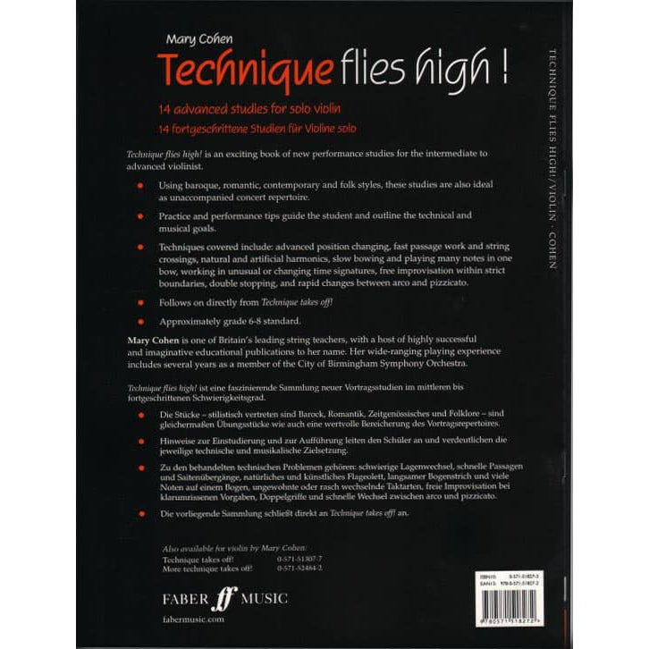 Cohen, Mary - Technique Flies High! 14 Advanced Studies for Solo Violin - Faber Publication