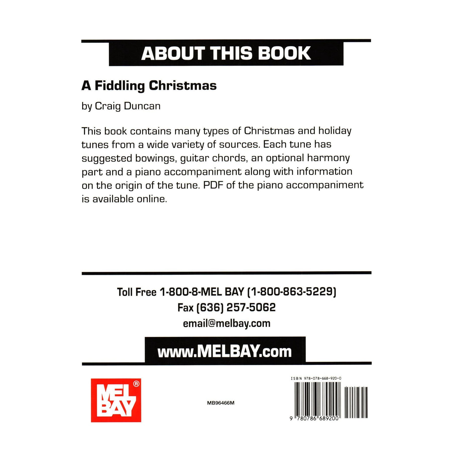 Duncan, Craig - A Fiddling Christmas - Violin and Piano - Mel Bay Publications