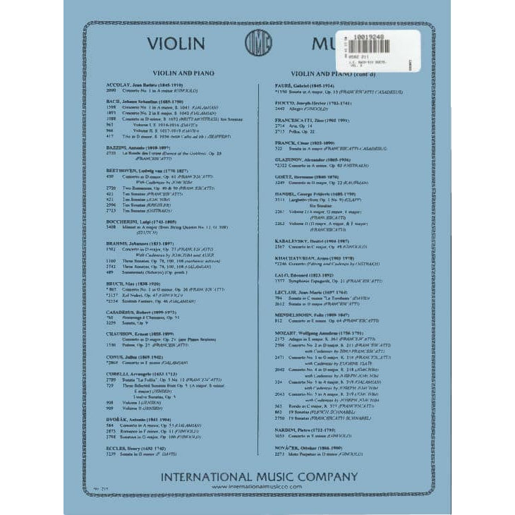 Bach, Johann Christian - Six Duets, Volume 2 - Two Violins - edited by W Friedrich - International Music Co
