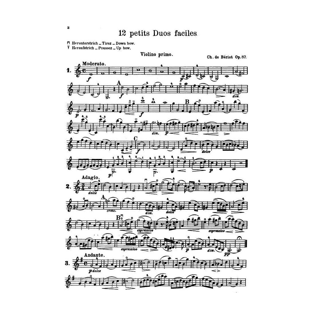 Beriot, Charles De - 12 Short Easy Duets Op 87 for Two Violins - Kalmus Publication