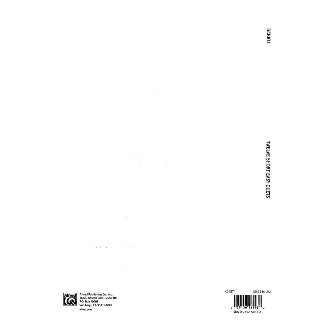 Beriot, Charles De - 12 Short Easy Duets Op 87 for Two Violins - Kalmus Publication