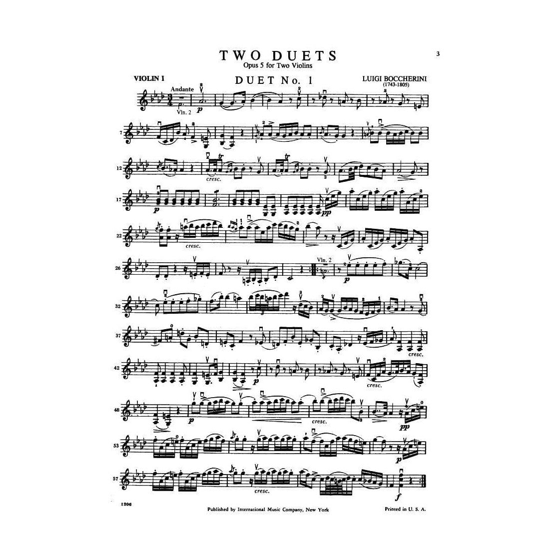 Boccherini, Luigi - 2 Duets Op 5 for Two Violins - arranged by Sitt - International Edition