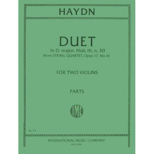 Haydn, Franz Joseph - Duet in D Major, Op 102, Hob III:30 - Two Violins - International Edition