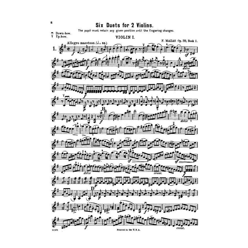 Mazas, Jacques Féréol - Six Duets, Op 39, Book 1 - Two Violins - edited by Henry Schradieck - G Schirmer Edition