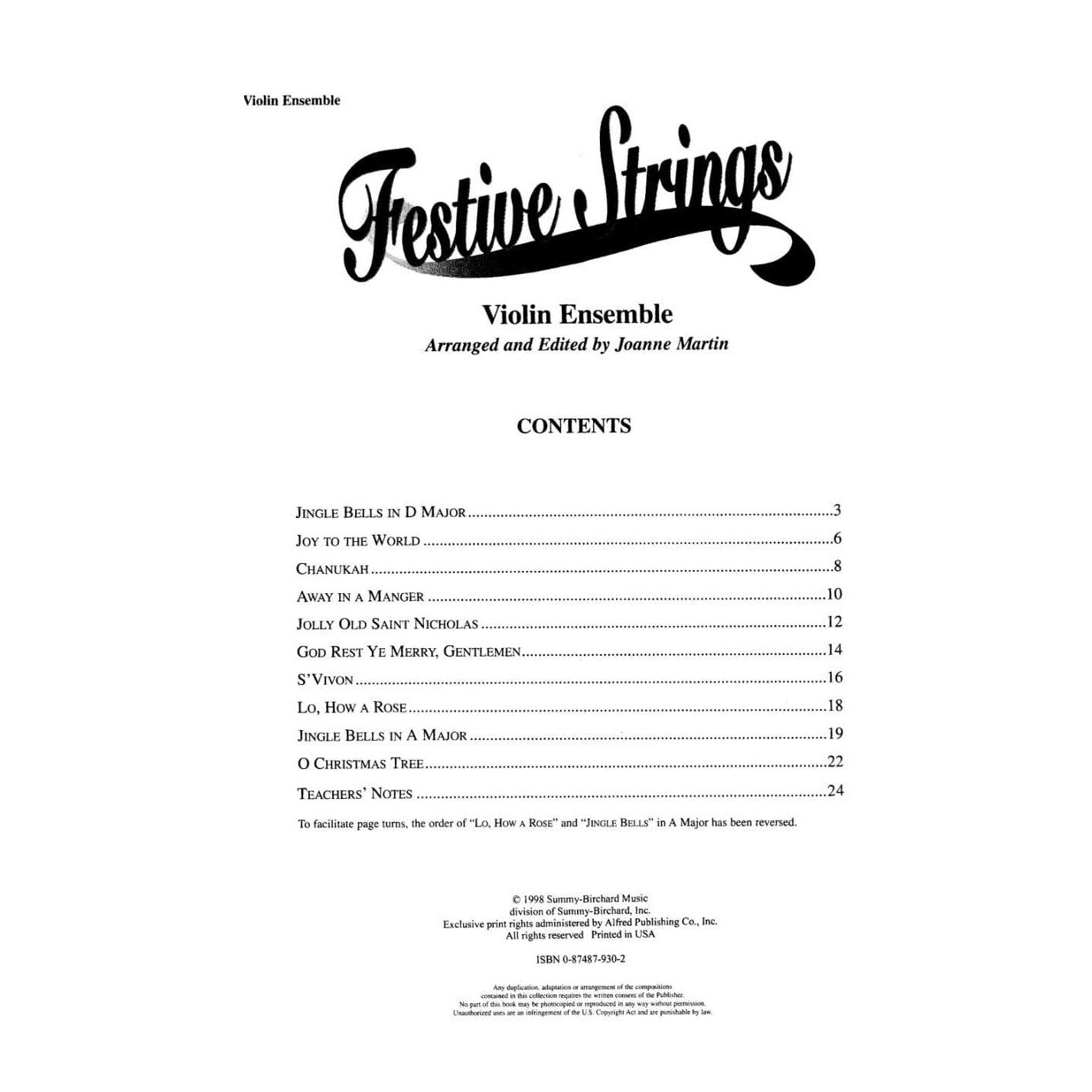 Martin, Joanne - Festive Strings for Violin Ensemble - Four Violins - Alfred Music Publishing