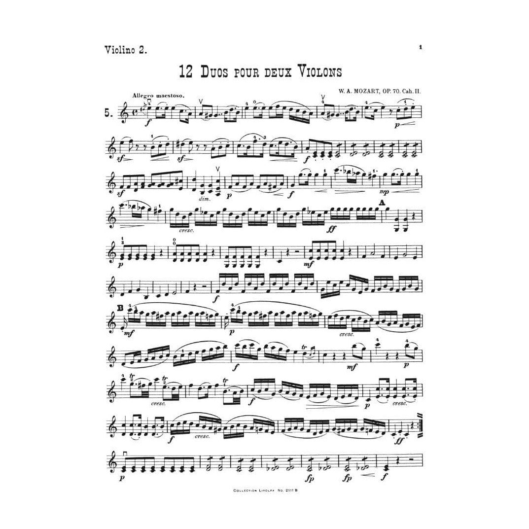 Mozart, WA - 12 Duos, Op 70 (K 152): Volume 2 (Nos 5-8) - Two Violins - Litloff Edition (Peters)
