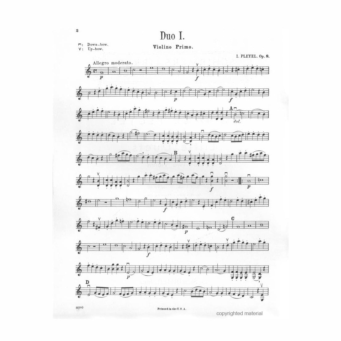 Pleyel, Ignace Joseph - Six Little Duets Op 8 B 538 - 543 For Two Violins Published by G Schirmer