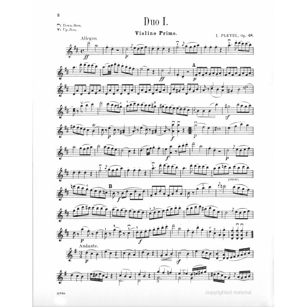 Pleyel, Ignace Joseph - Six Little Duets, Op 48 B 574-579 - Two Violins - G Schirmer