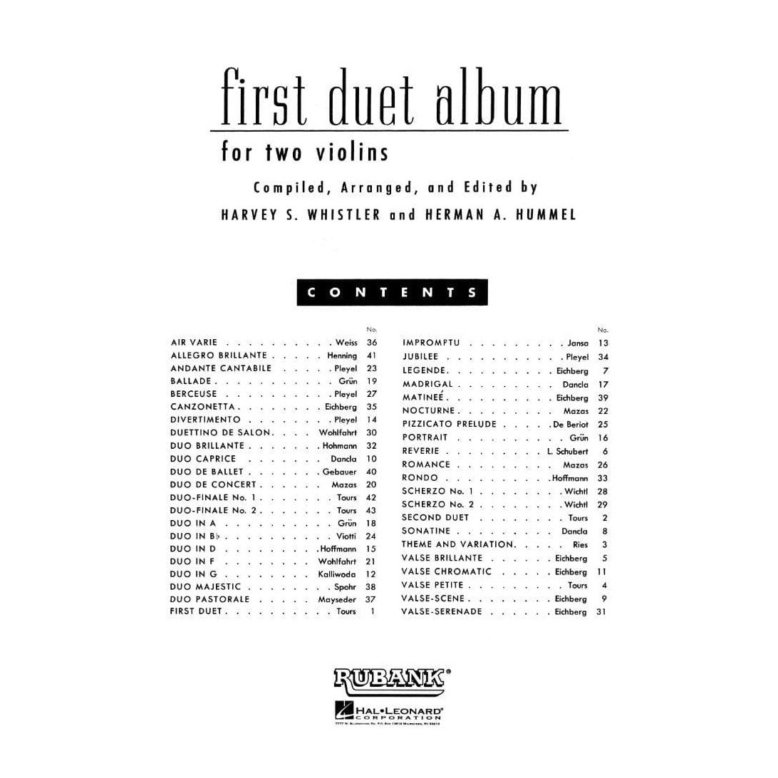 Whistler/Hummel - First Duet Album For Two Violins Published by Rubank Publications