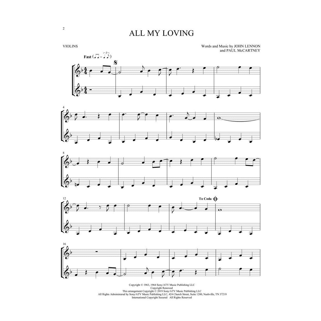 The Beatles for Two: 23 Favorites - Two Violins - Arranged by Mark Phillips - Hal Leonard
