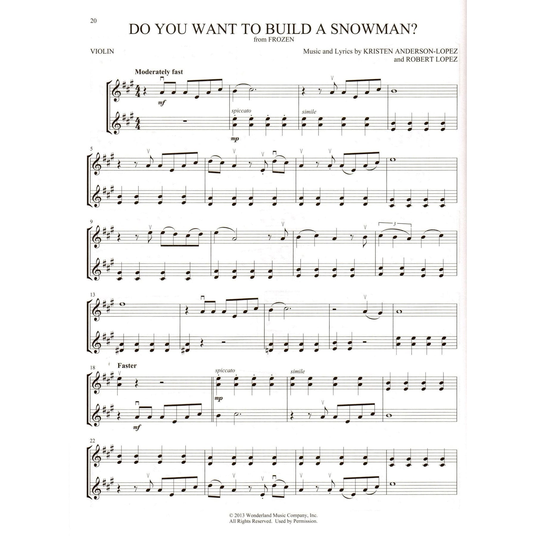 Disney Songs for Violin Duet - Hal Leonard