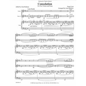 Liszt, Franz - Consolation - Two Violins and Piano - arranged by Amy Barlowe, edited by Alan Bodman - Black Squirrel Music